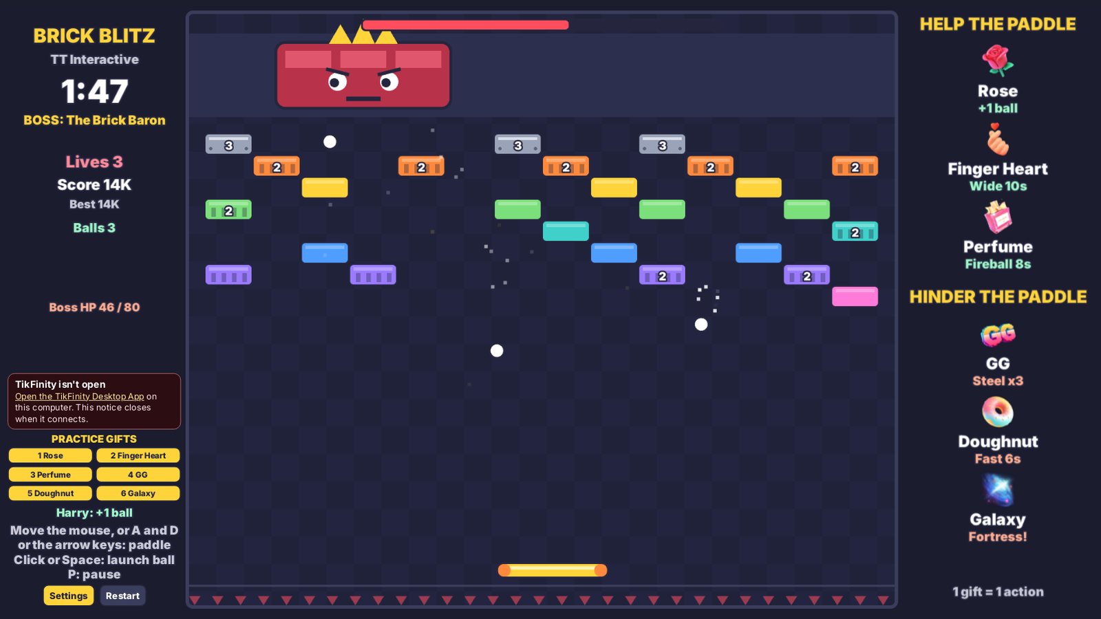 Brick Blitz: the Brick Baron boss with his health bar at the top of the screen