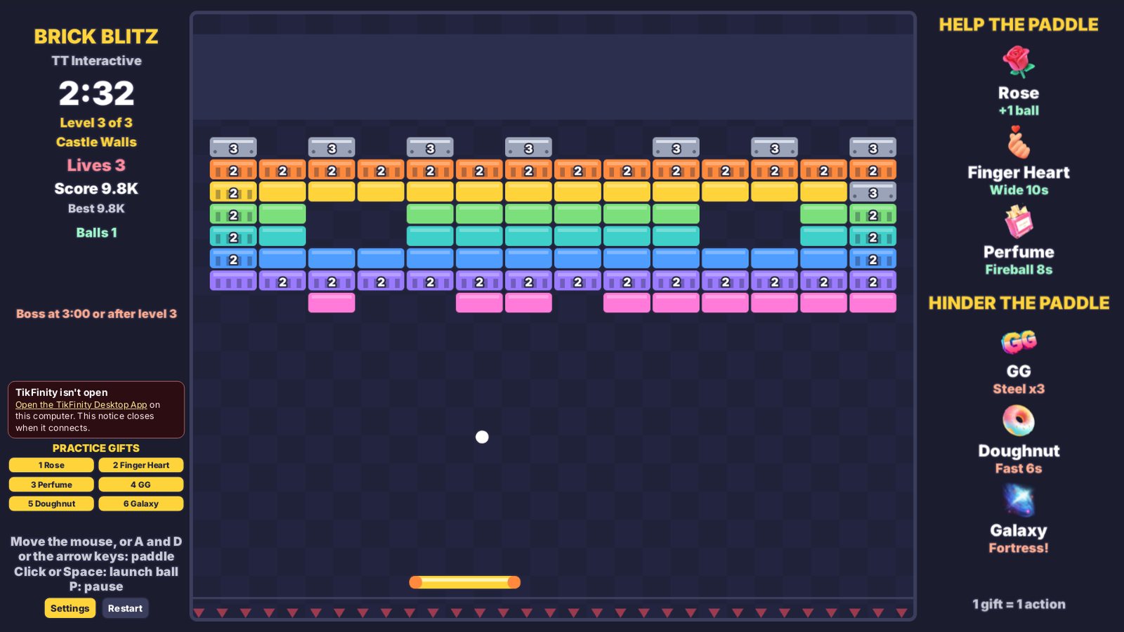 Brick Blitz: Castle Walls, the third level, with tough striped bricks and steel bricks