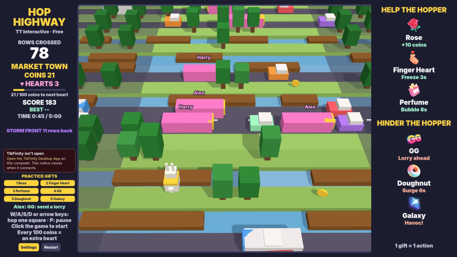 Hop Highway: GG gifts drop pink lorries onto the roads ahead, each with the gifter's name