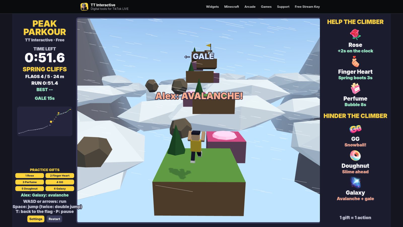Peak Parkour: a Galaxy gift rolls boulders across the course and starts a snowy gale