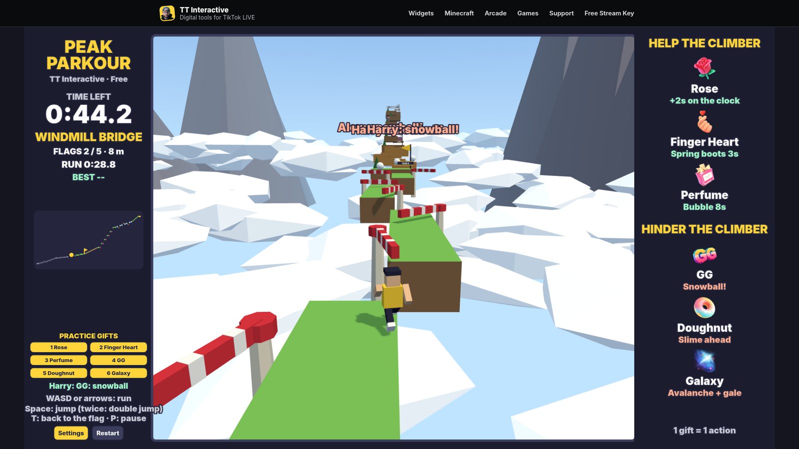 Peak Parkour: a GG gift throws a snowball down the course at the runner