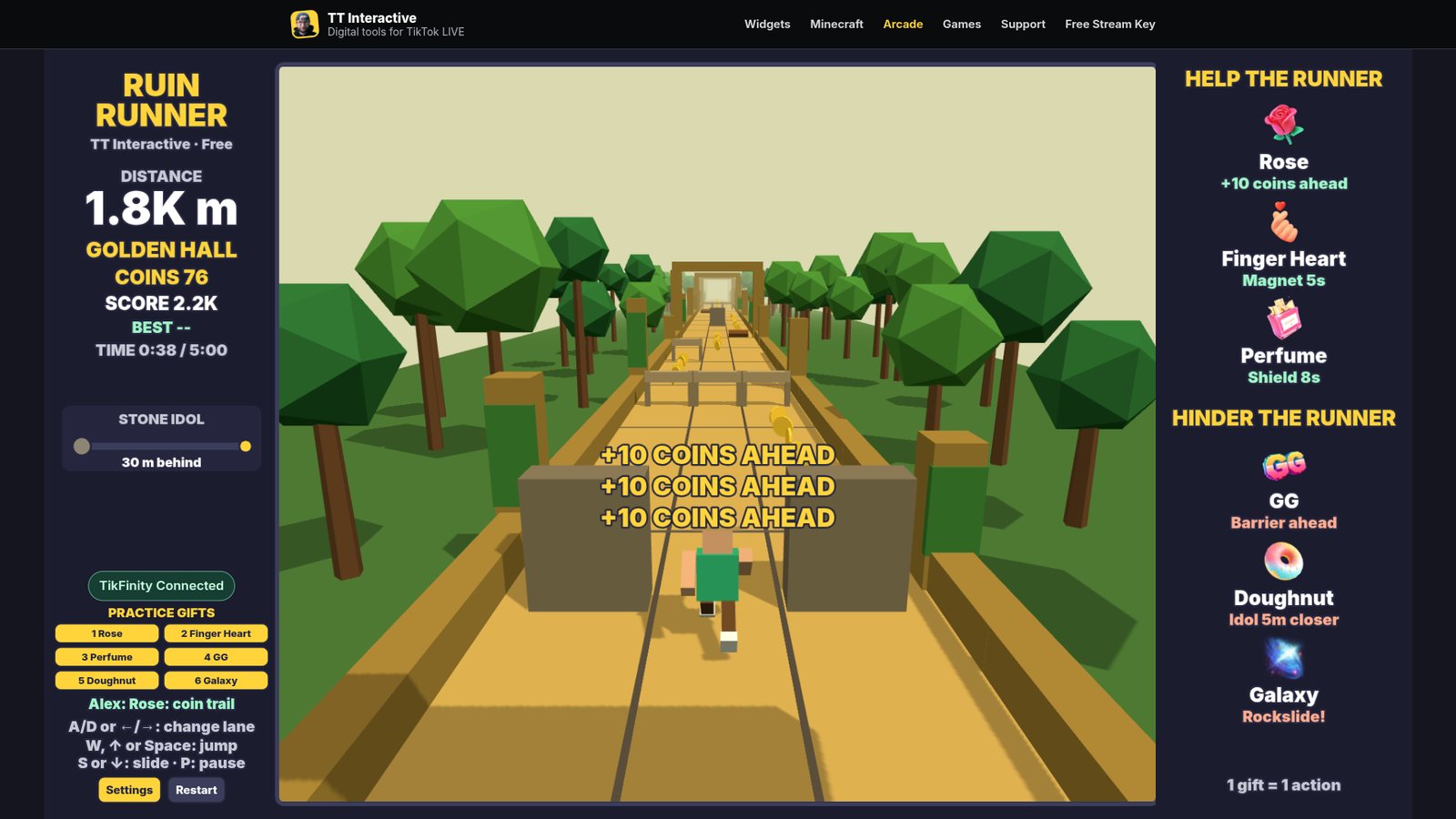 Ruin Runner: the golden floor of Golden Hall with coin trails from Rose gifts