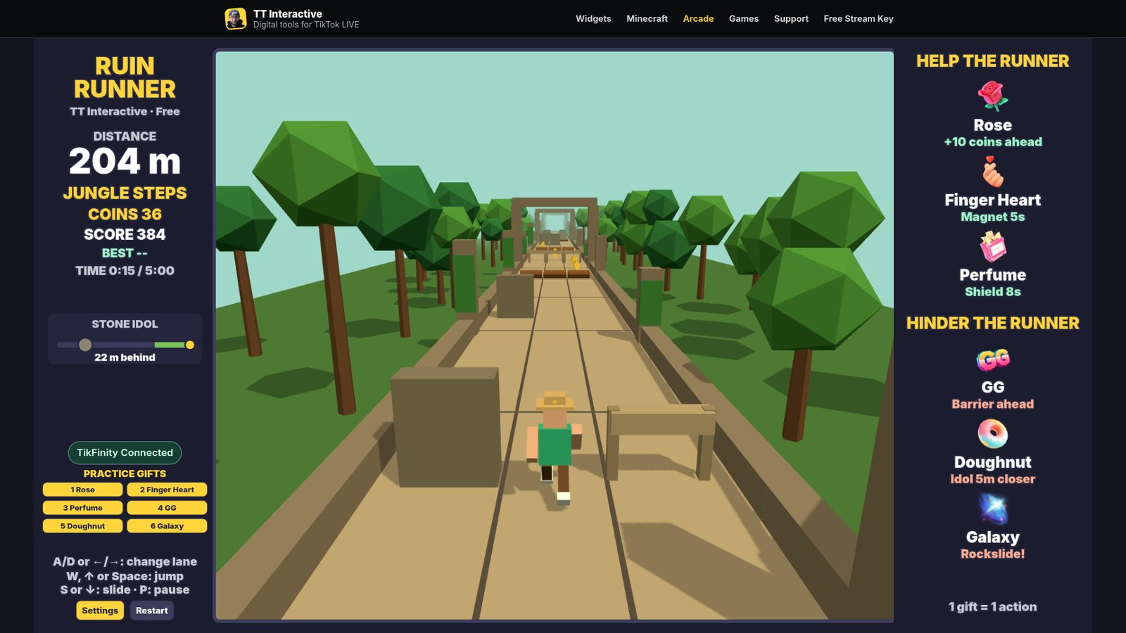 Ruin Runner: the explorer runs past fallen logs and a broken wall in Jungle Steps, with a line of coins ahead