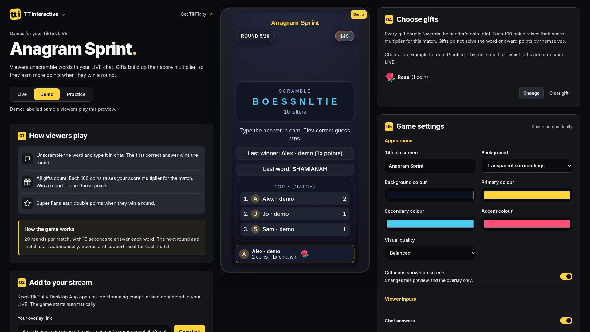 Anagram Sprint screenshot showing leaderboard push