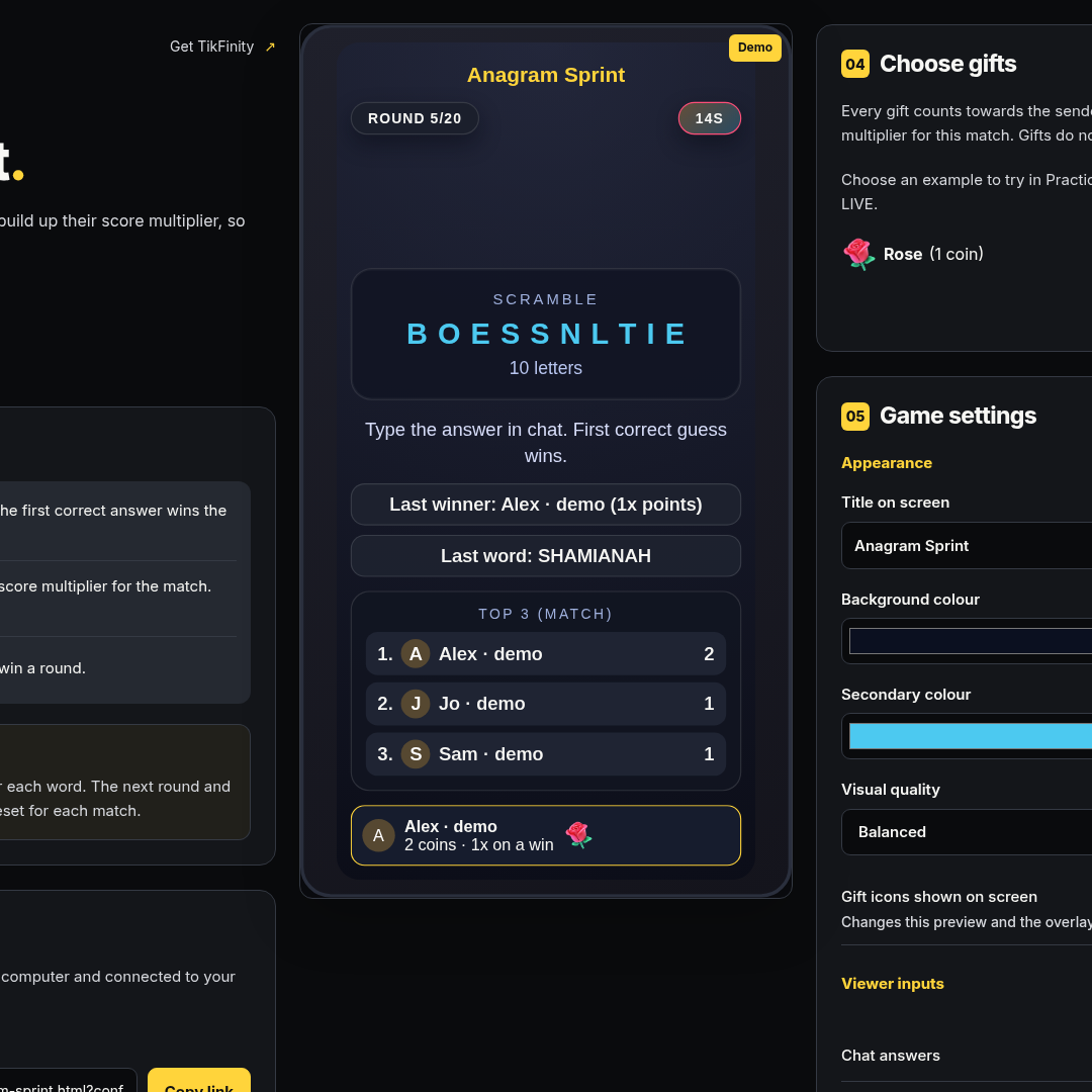 Anagram Sprint screenshot showing leaderboard push