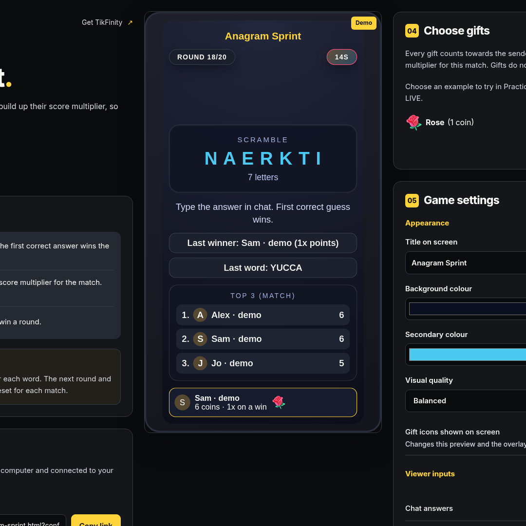 Anagram Sprint screenshot showing solve race