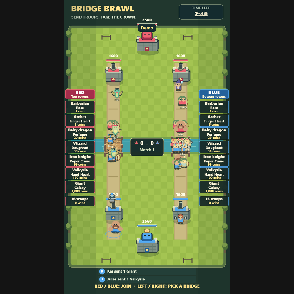 Bridge Brawl screenshot showing active battle
