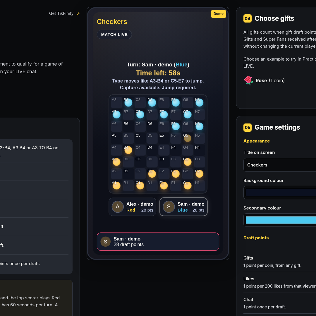 Checkers screenshot showing mid game