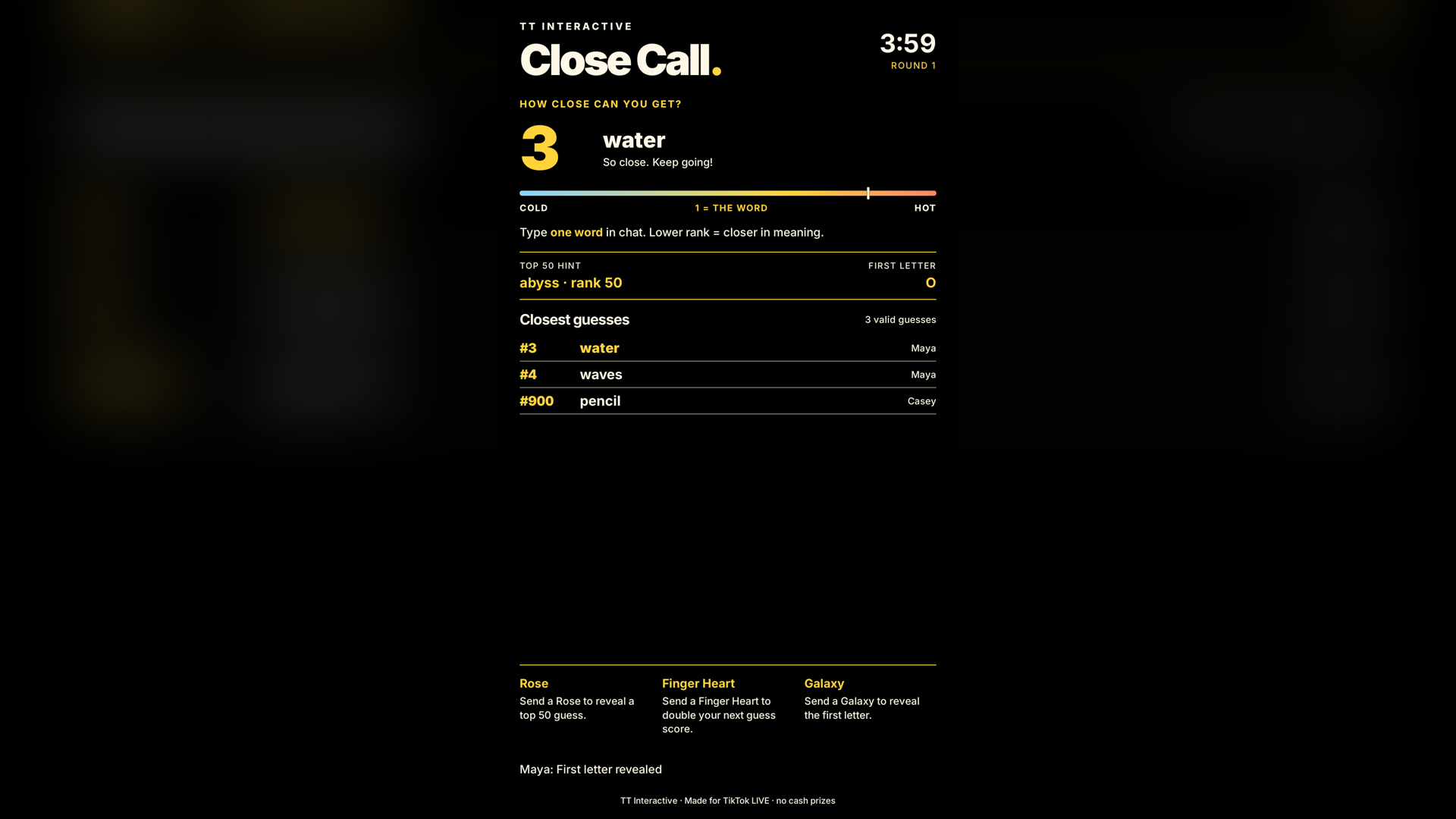Close Call hero screenshot showing close call gifts