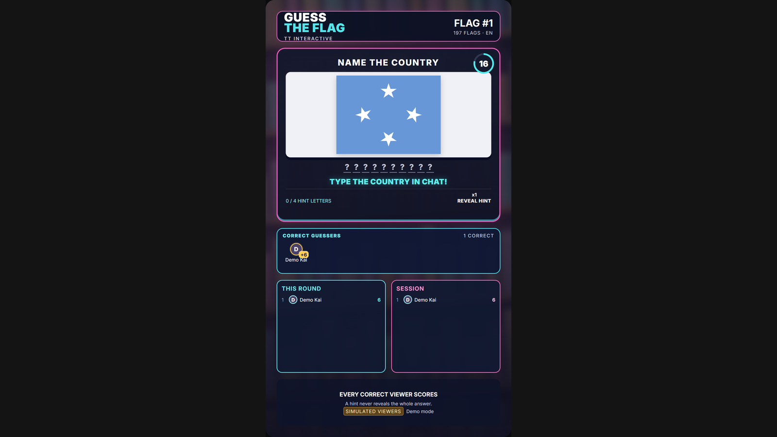 Guess the Flag hero screenshot showing active play