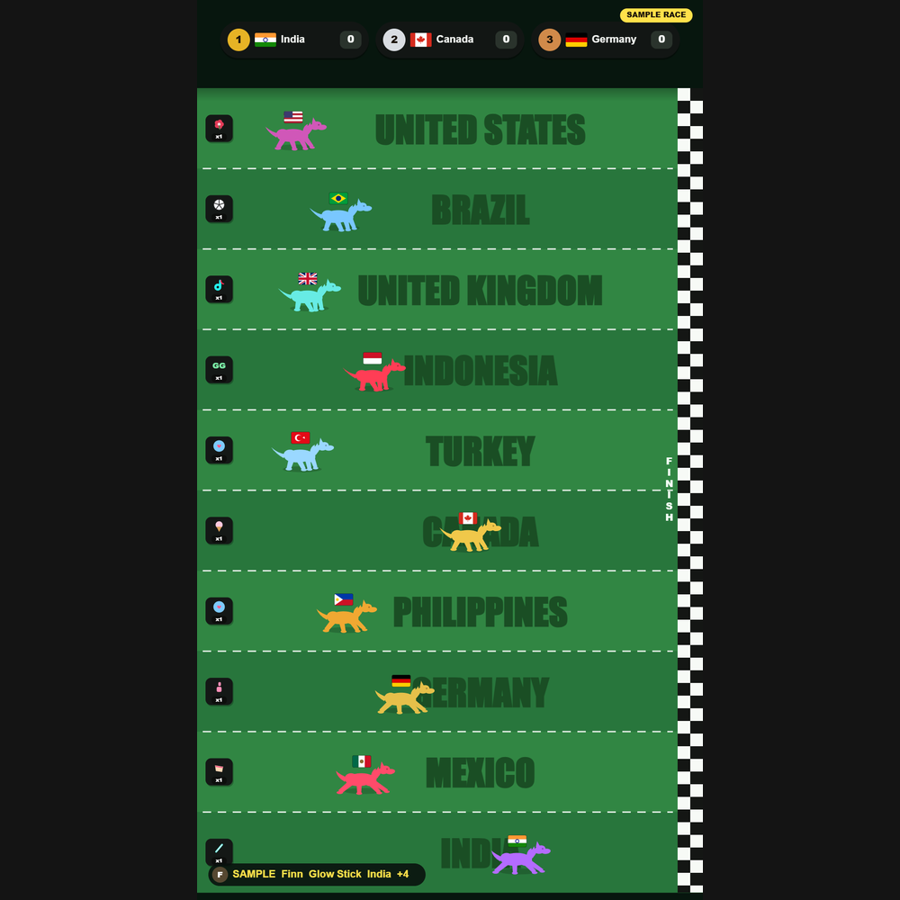 Horse Race screenshot showing active play