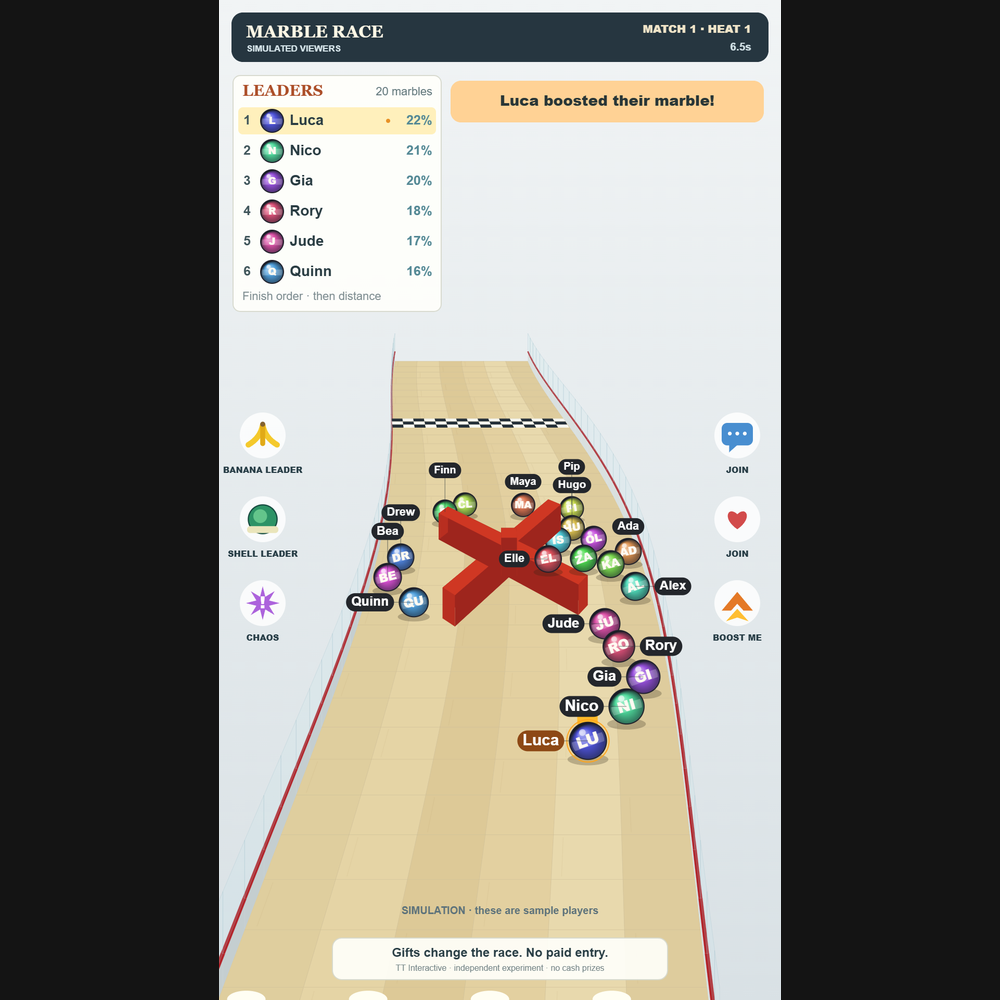 Marble Race screenshot showing viewer action