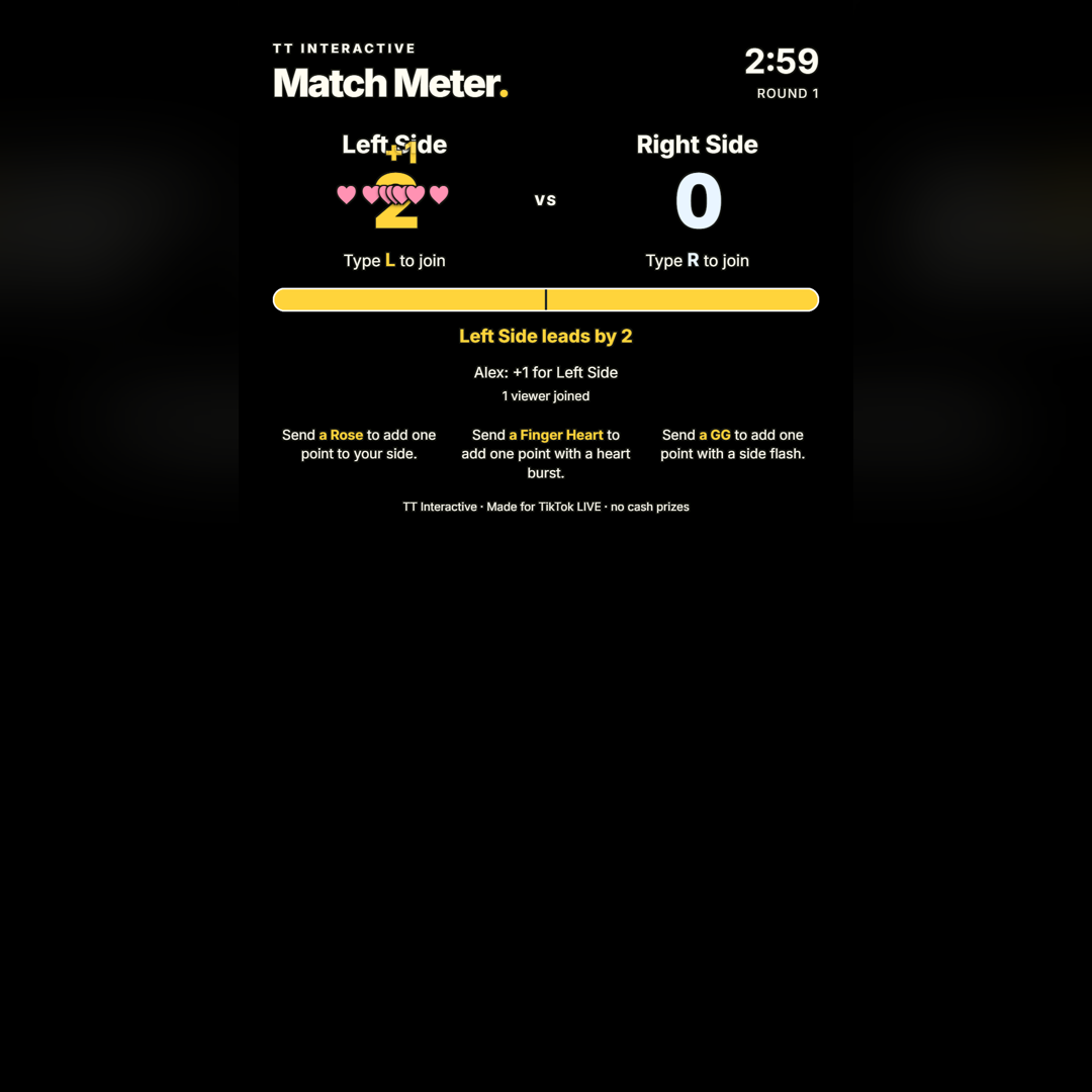 Match Meter screenshot showing match meter play