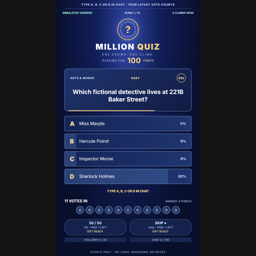 Million Quiz screenshot showing viewer action