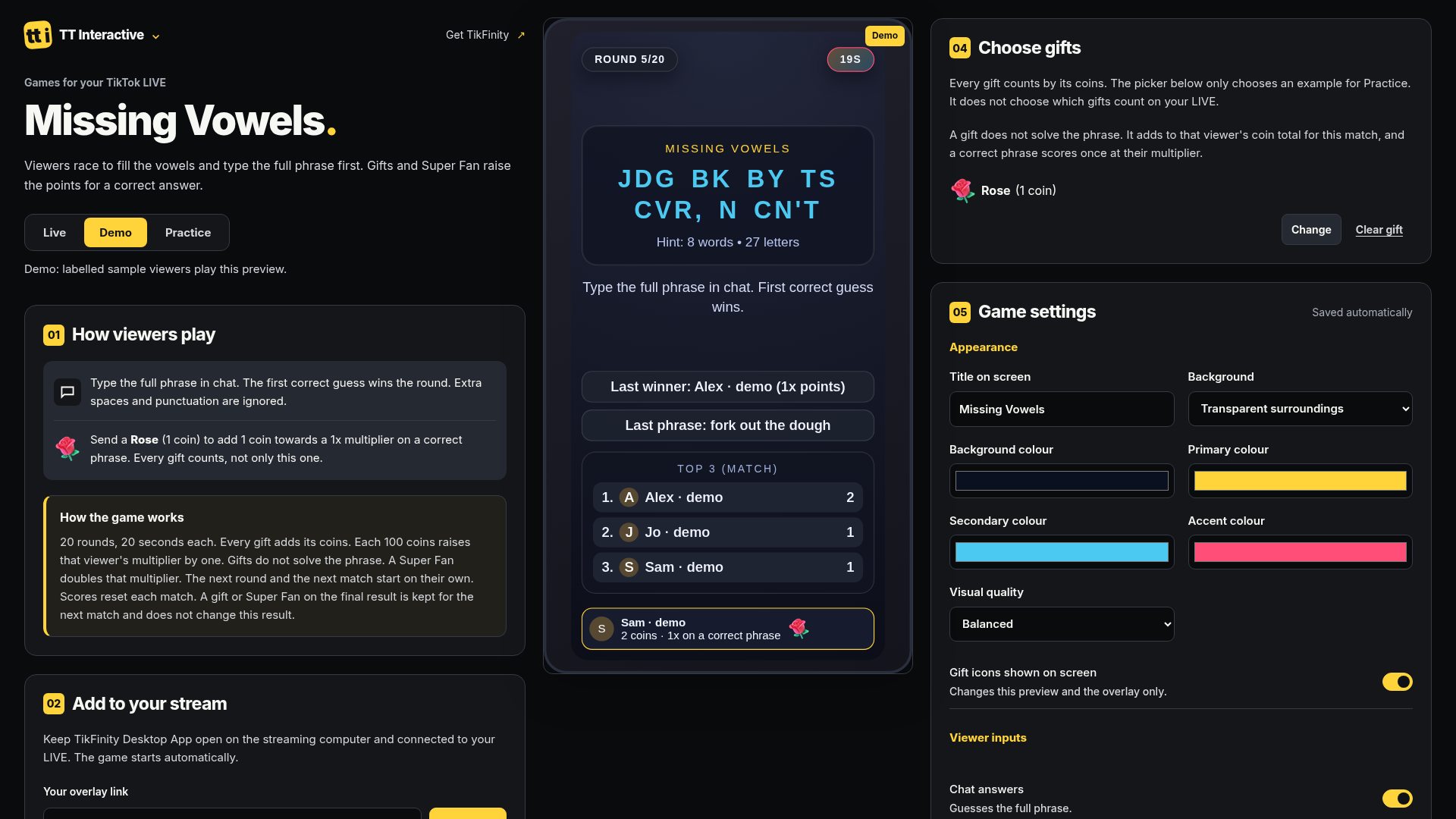 Missing Vowels screenshot showing close leaderboard