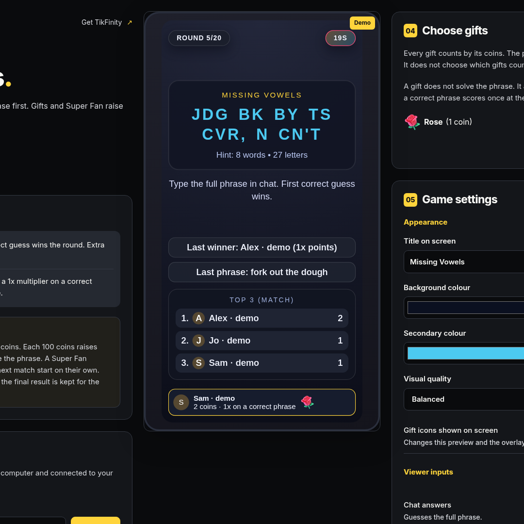 Missing Vowels screenshot showing close leaderboard