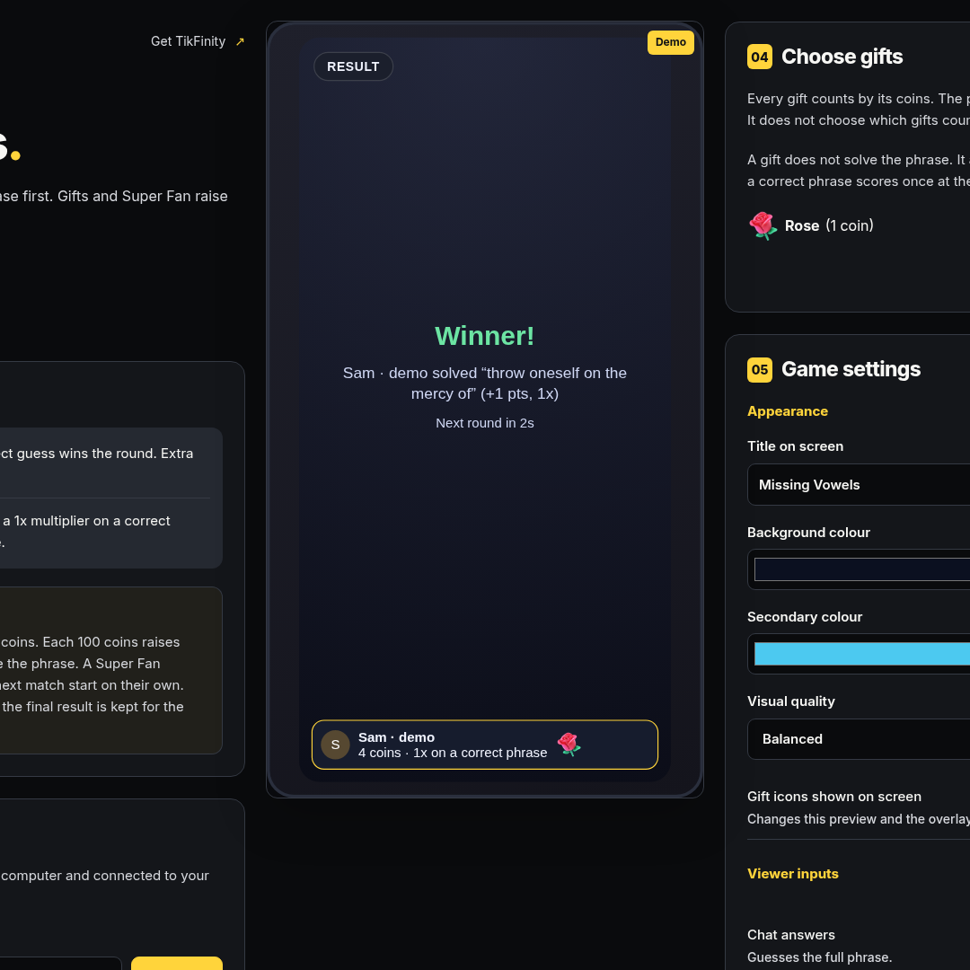 Missing Vowels screenshot showing phrase race