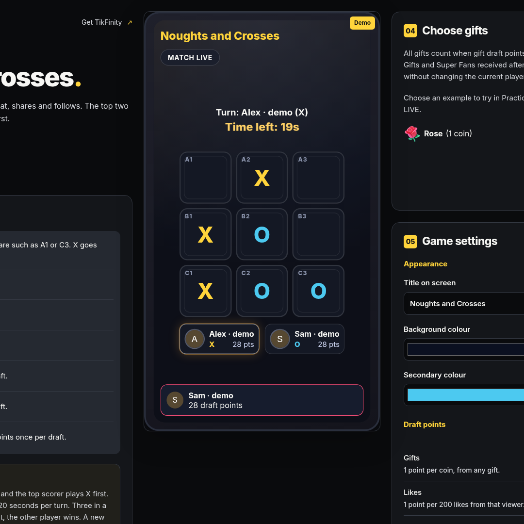 Noughts and Crosses screenshot showing mid game