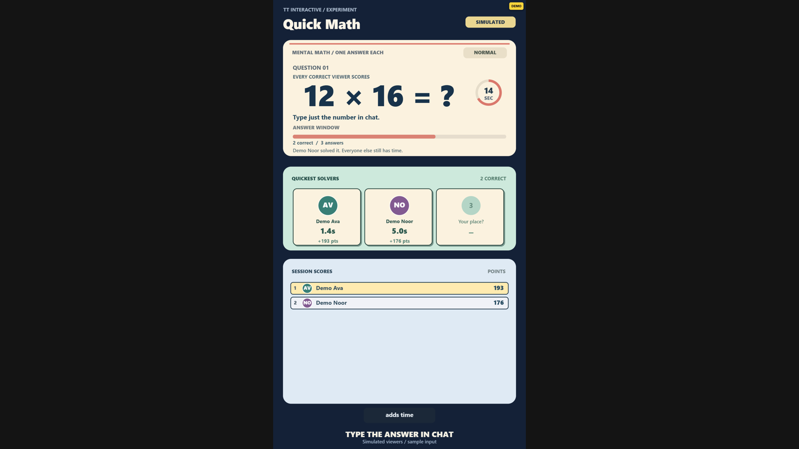Quick Math hero screenshot showing active play