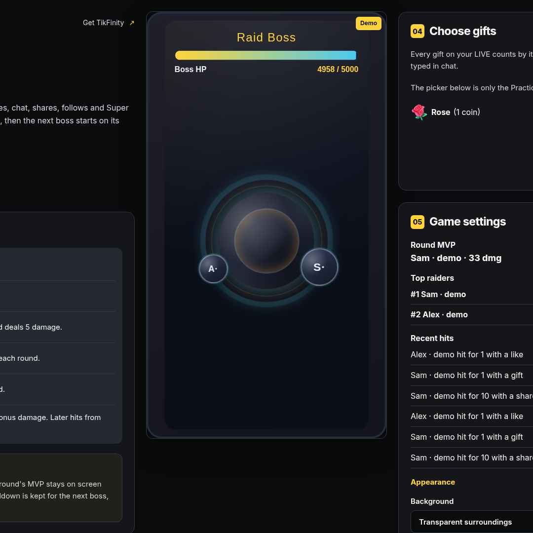 Raid Boss — Interactive TikTok LIVE Widget | TT Interactive