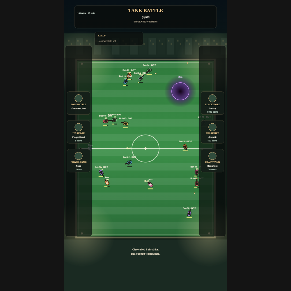 Tank Battle screenshot showing arena action