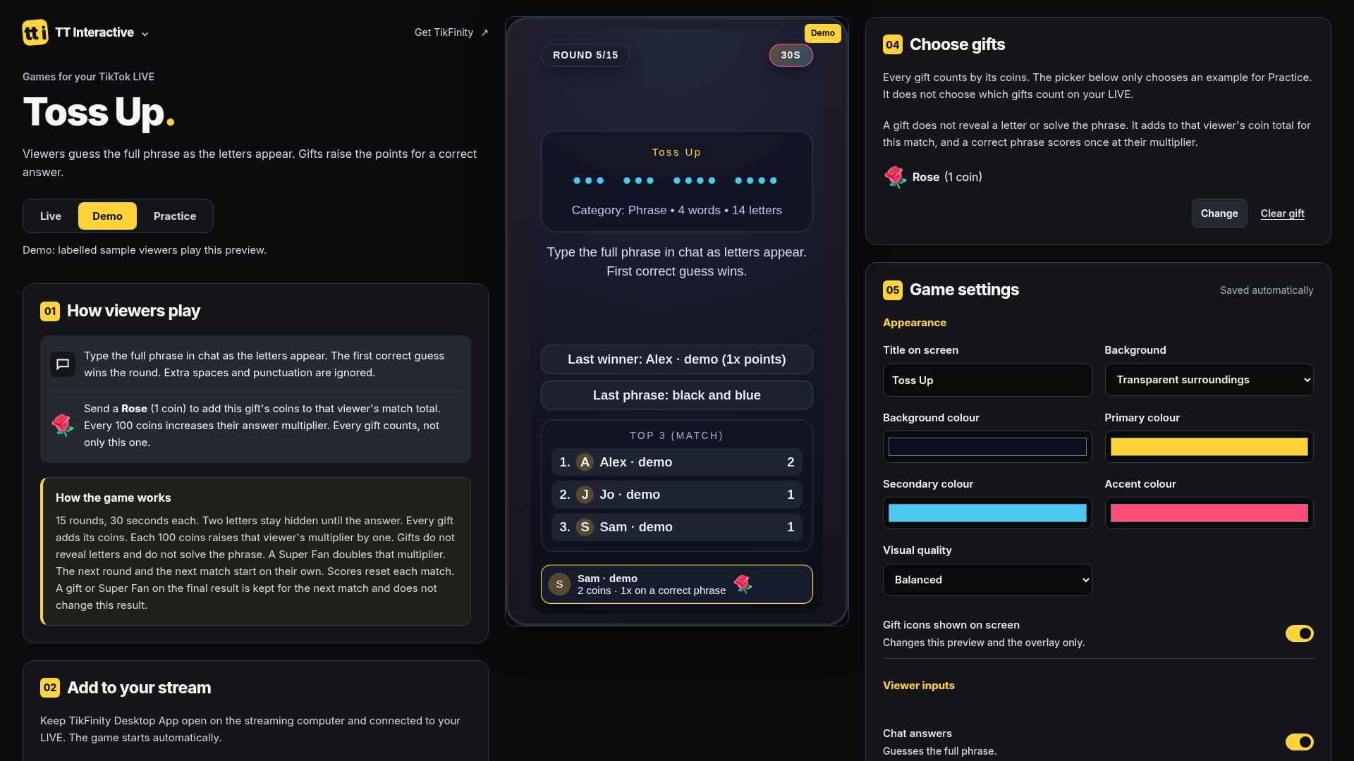 Toss Up screenshot showing early reveal
