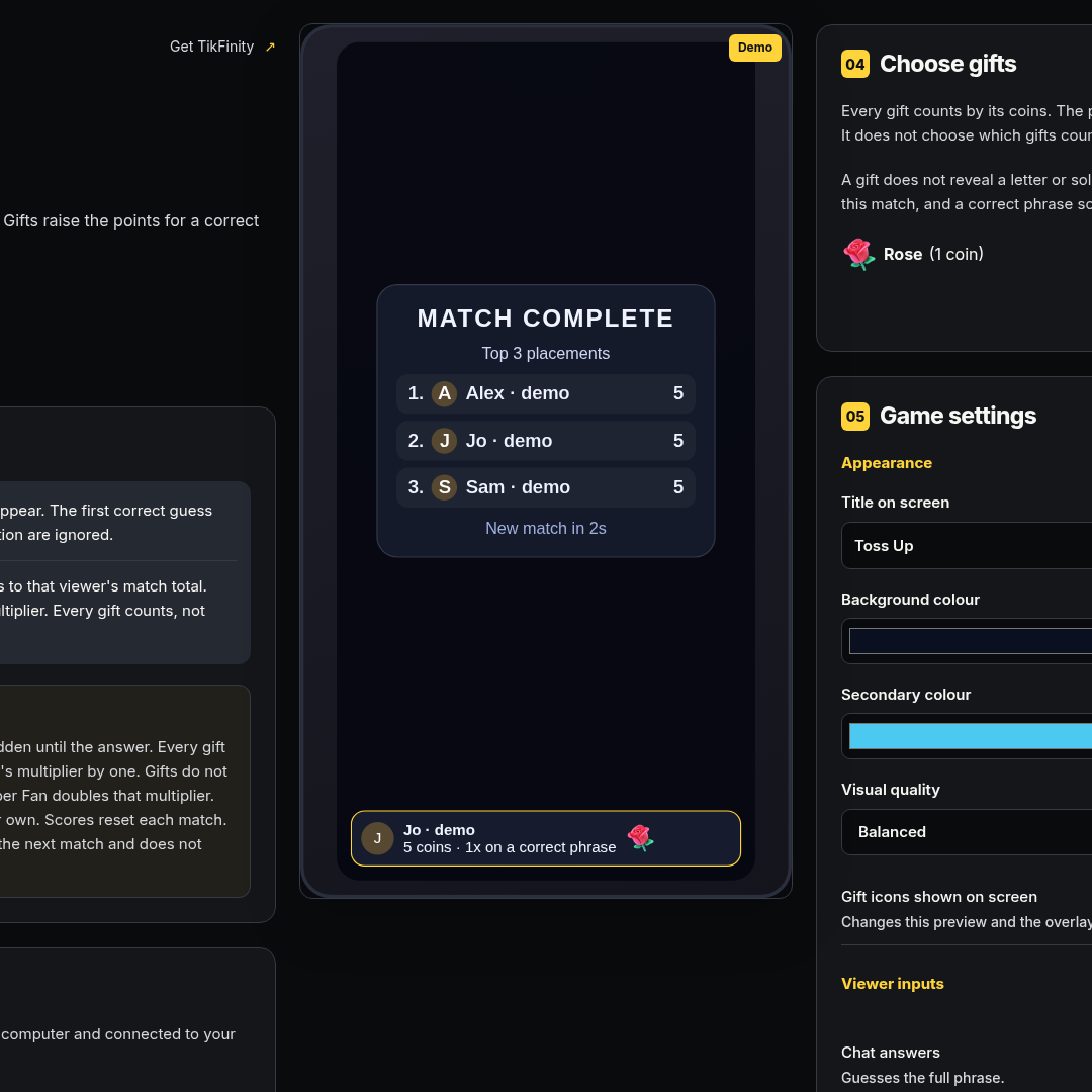 Toss Up screenshot showing late reveal