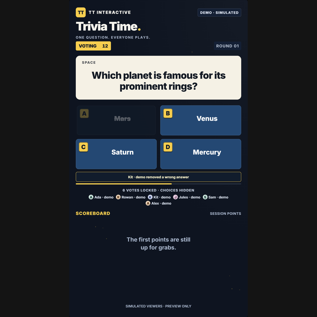 Trivia Time screenshot showing viewer action