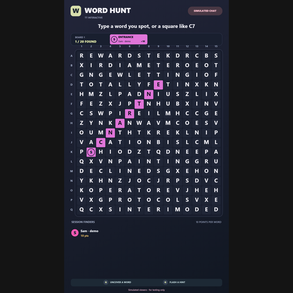 Word Hunt screenshot showing arena action