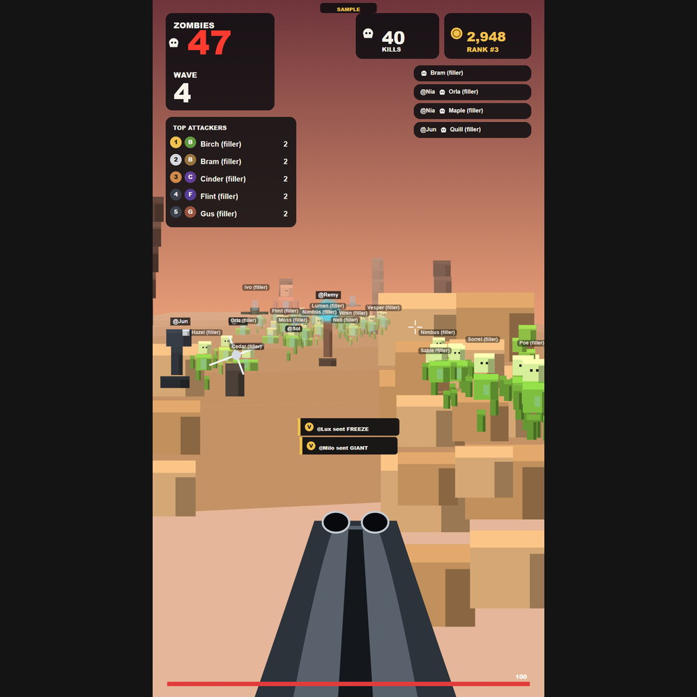 Zombie Hill screenshot showing viewer action